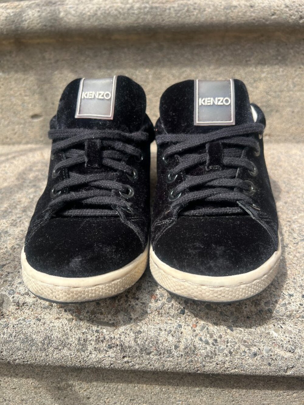 KENZO Black Velvet Lace‑Up Sneakers (Size 7)